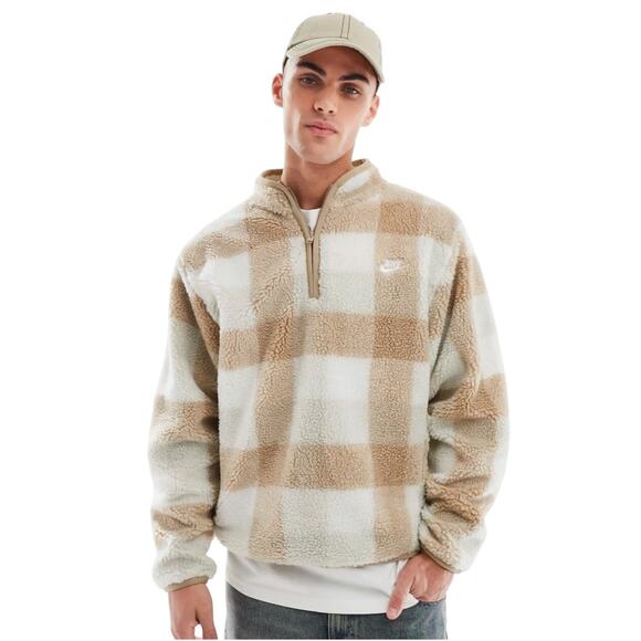 Nike Club Men's‎ Winterized Half-Zip Plaid Sherpa Size Small NWT - Picture 1 of 11